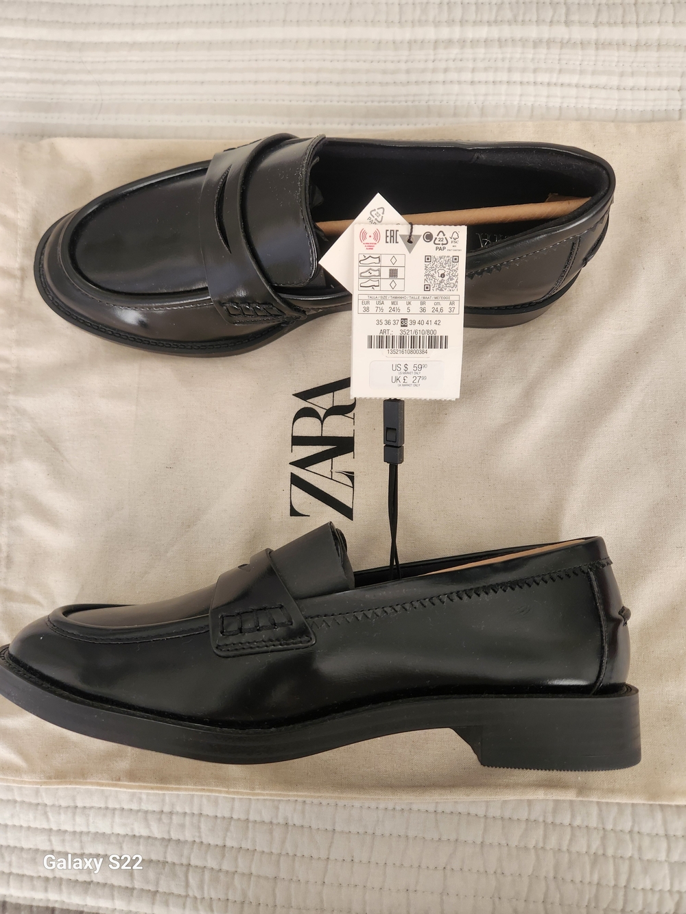 Zara Black Leather Penny Loafers NWT - Women